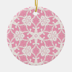 Ornamento De Cerâmica Lace antigo - branco e rosa cor-de-rosa