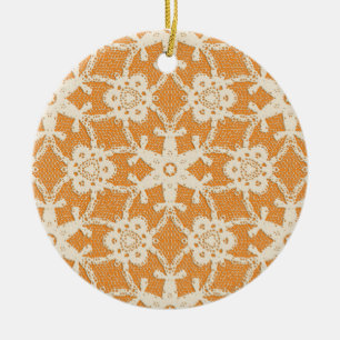 Ornamento De Cerâmica Laço antigo - laranja e creme