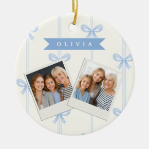 Ornamento De Cerâmica Laço Azul Personalizado Coquette Nome Estético