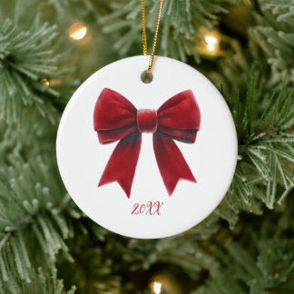 Ornamento De Cerâmica Laço de Veludo Vermelho Natal Clássico