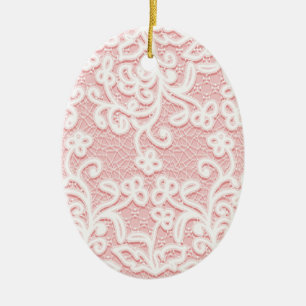 Ornamento De Cerâmica Laço rosa pálido, branco, vintage, victorian,