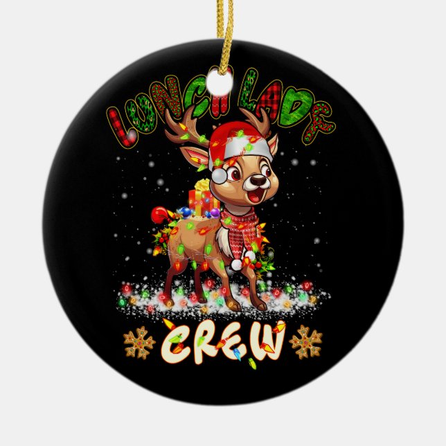 Ornamento De Cerâmica Lady Crew Reindeer com o Natal (Frente)