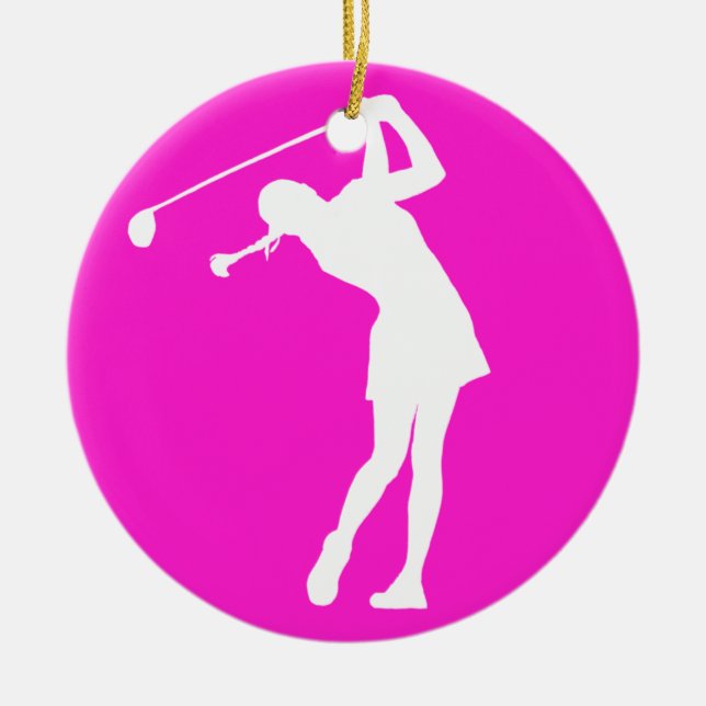 Ornamento De Cerâmica Lady Golfer Silhouette Ornament Pink (Frente)