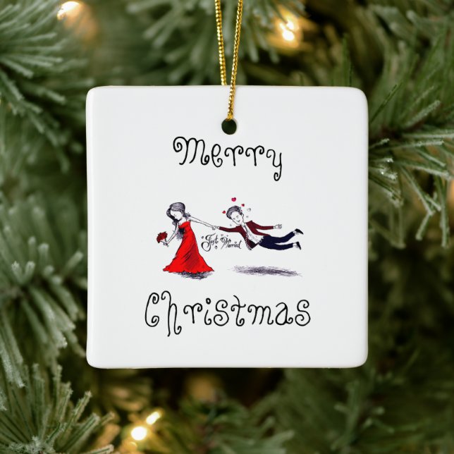 Ornamento De Cerâmica Lady Pulling Husband Engraçado (Árvore)