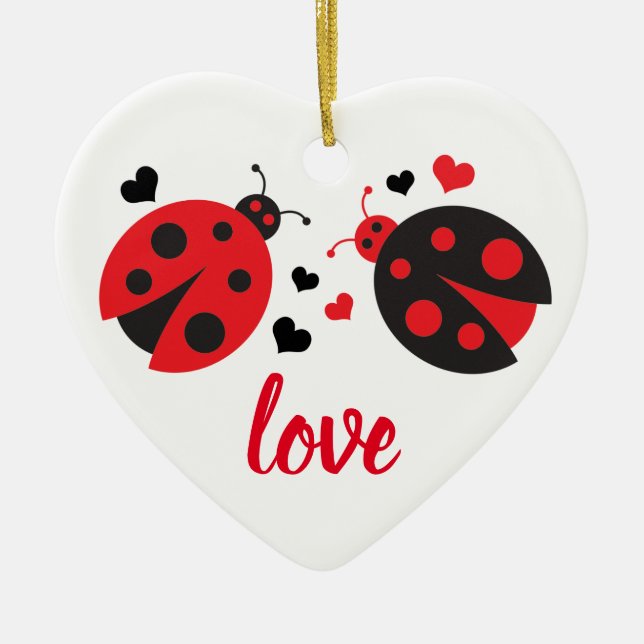 Ornamento De Cerâmica Ladybug Namorados Amor Ornament Heart (Frente)