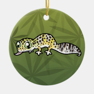 Ornamento De Cerâmica Lagartixa Leopardo Desenhada