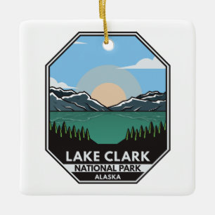 Ornamento De Cerâmica Lago Clark National Park Minimo Retro Emblem