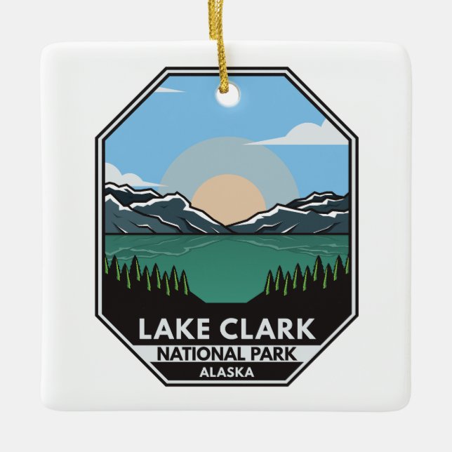 Ornamento De Cerâmica Lago Clark National Park Minimo Retro Emblem (Frente)