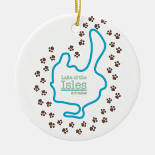Ornamento De Cerâmica Lago das ilhas com impressões de pata de cão