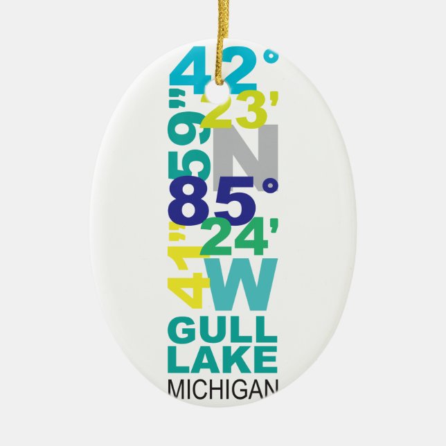 Ornamento De Cerâmica Lago gull, coordenadas do MI - água (Frente)