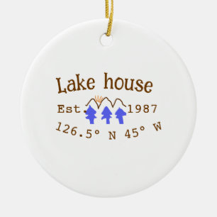 Ornamento De Cerâmica Lago House ets. Data ano em que as coordenadas per