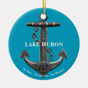 Ornamento De Cerâmica Lago Huron - Angada Patriótica Náutica