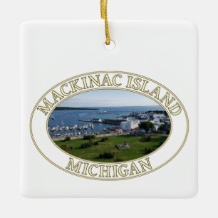 Ornamento De Cerâmica Lago Huron e Mackinac Island Harbor em Michigan