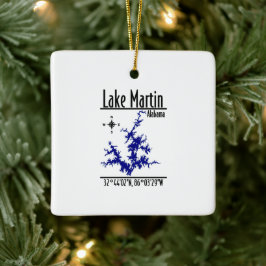 Ornamento De Cerâmica Lago Martin Alabama Mapa Náutico Azul Cerâmica Qua