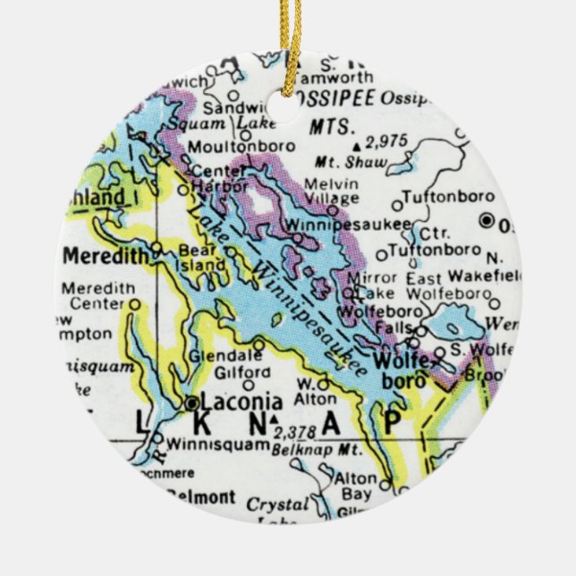 Ornamento De Cerâmica Lago Winnipesaukee Mapa Cerâmica Ornament (Frente)