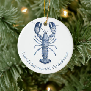 Ornamento De Cerâmica Lagosta Azul Natal Costeiro da Nova Inglaterra