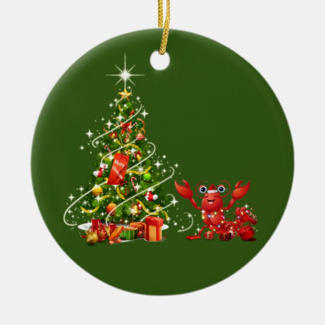 Ornamento De Cerâmica Lagosta com chapéu, Natal (Frente)