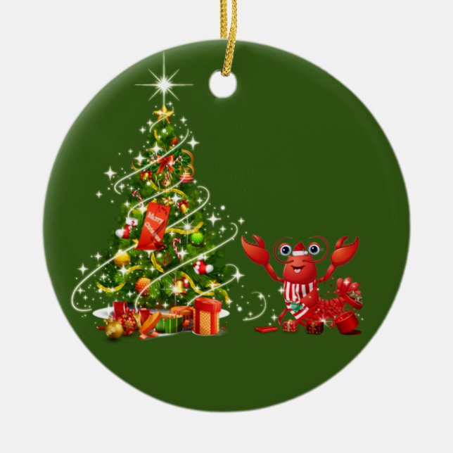 Ornamento De Cerâmica Lagosta com Natal Scafts Santa Hat (Frente)