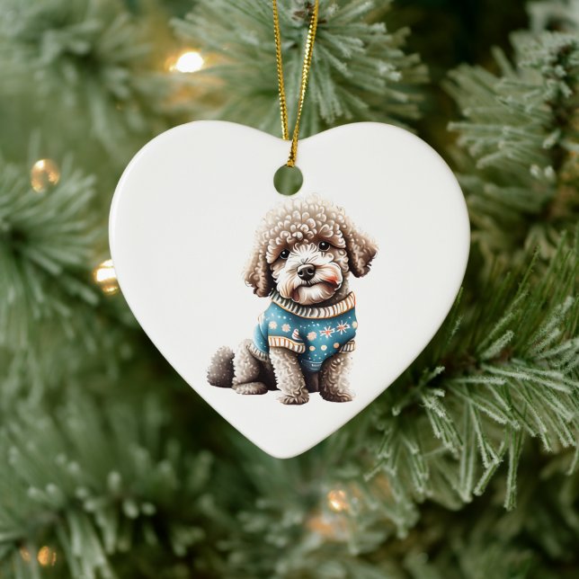 Ornamento De Cerâmica Lagotto Romagnolo - Suéter de Natal Personalizado (Árvore)