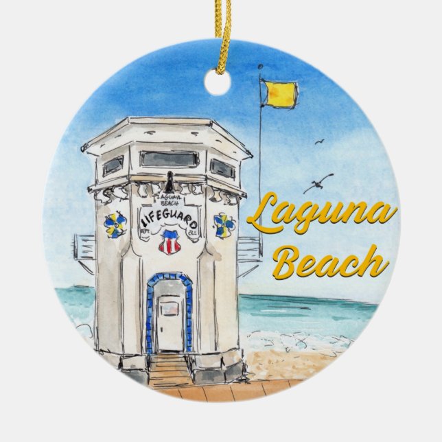 Ornamento De Cerâmica Laguna Beach Lifeguard Tower Ornament (Frente)