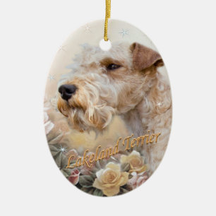 Ornamento De Cerâmica Lakeland Terrier entre rosas