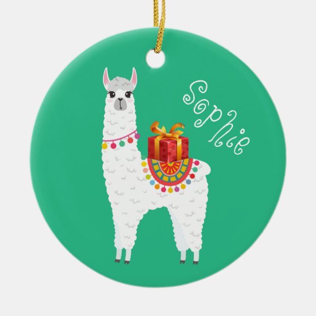 Ornamento De Cerâmica Lama bonitinha de Natal Funky Alpaca (Frente)