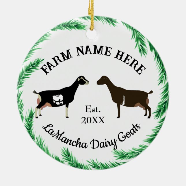 Ornamento De Cerâmica LaMancha Dairy Goat Pine Wreath Personalizada (Traseira)