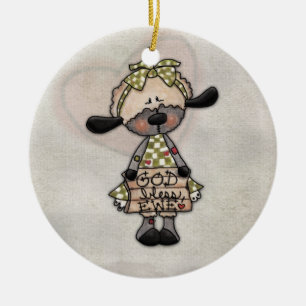 Ornamento De Cerâmica Lamb-Deus abençoe Ewe Primitivo