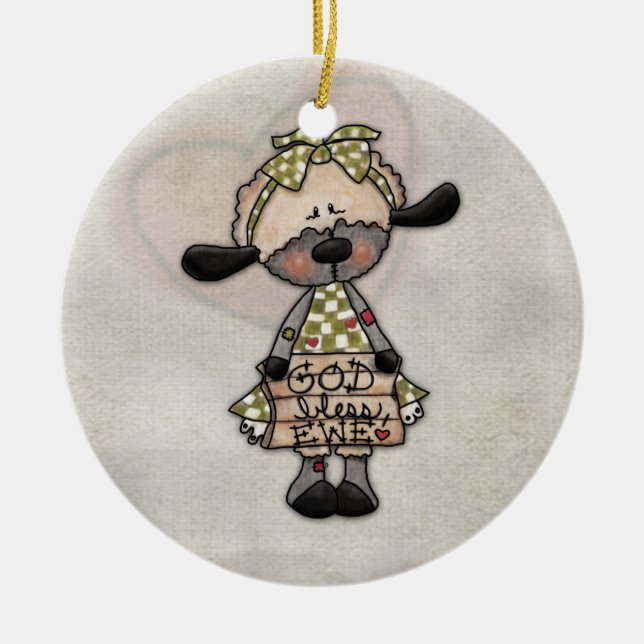 Ornamento De Cerâmica Lamb-Deus abençoe Ewe Primitivo (Frente)