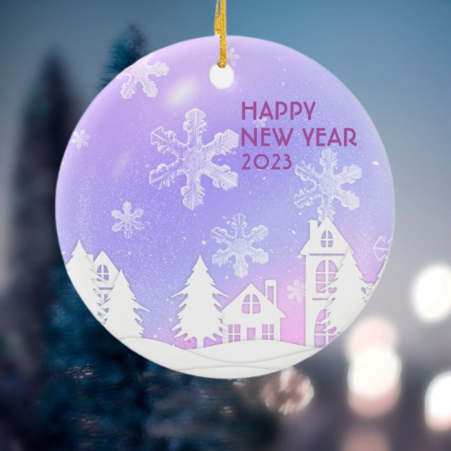 Ornamento De Cerâmica Lâmpadas de neve translúcidas, brancas e roxas (Criador carregado)