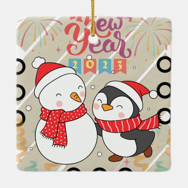 ORNAMENTO DE CERÂMICA LANÇAMENTO DO CORAÇÃO ANO NOVO (Verso)