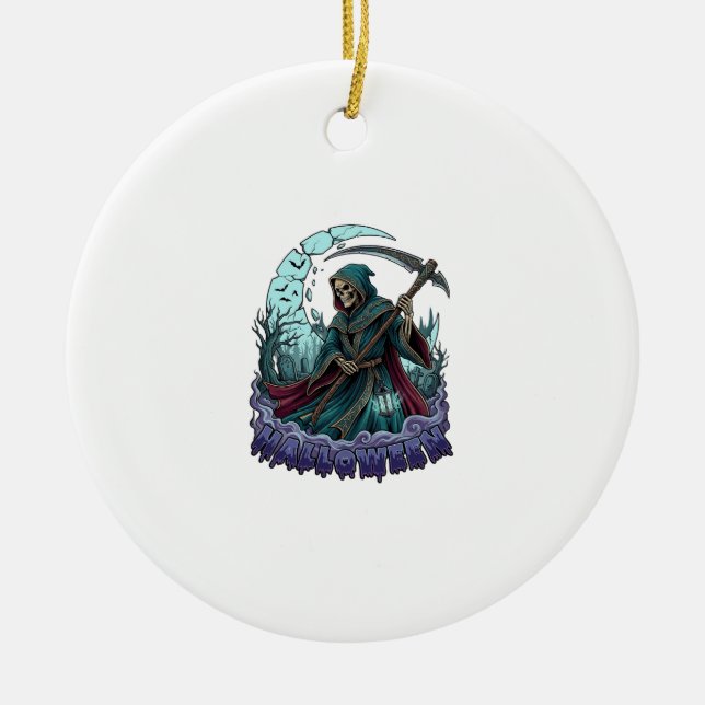 Ornamento De Cerâmica Lanterna da Foice do Ceifador do Halloween Lua Que (Frente)