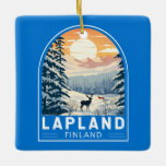 Ornamento De Cerâmica Lapland Finlândia Viagem Art Vintage<br><div class="desc">Lapland retro vetor viagem design. A Lapónia é a região mais setentrional da Finlândia conhecida pela sua vasta natureza selvagem subártica,  pelas suas zonas de esqui e pelos seus fenômenos naturais.</div>