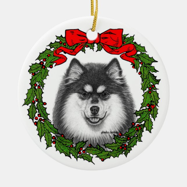 Ornamento De Cerâmica Lapphund Art Finlandês de Glenda S. Harlan (Frente)