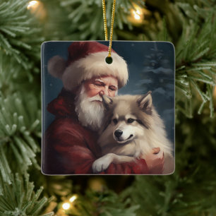 Ornamento De Cerâmica Lapphund Santa Claus Festivo