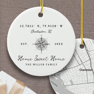 Ornamento De Cerâmica Lar Doce Lar Latitude Longitude Personalizado