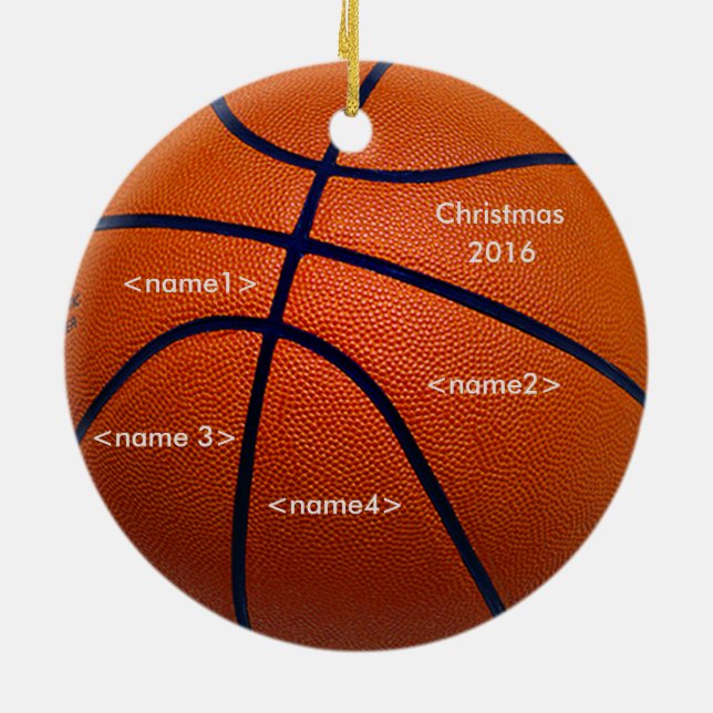 Ornamento De Cerâmica Laranja Basquete com nomes (Traseira)