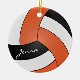 Ornamento De Cerâmica 🏐 Laranja, Branco e Preto 💖 Voleibol DIY N