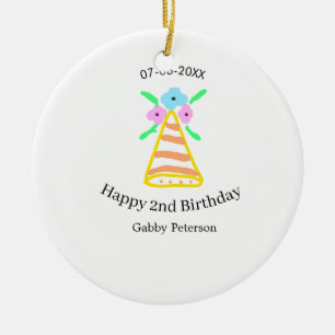 Ornamento De Cerâmica Laranja que segundo aniversário crianças retro bri
