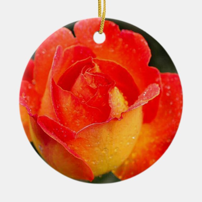 Ornamento De Cerâmica Laranja Rosa Floral (Frente)