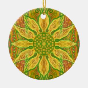 Ornamento De Cerâmica Laranja verde-amarelado-amarelo-do-cheiro-da-flor