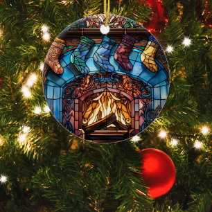 Ornamento De Cerâmica Lareira de Natal Vidro Arrejado