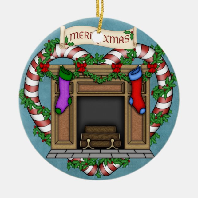 Ornamento De Cerâmica Lareira do Natal (Frente)