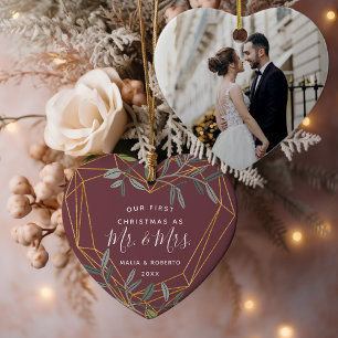 Ornamento De Cerâmica Laurel Leaf Primeiro Casado Natal