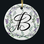 Ornamento De Cerâmica Lavanda e Eucalyptus<br><div class="desc">Um design elegante e vintage com eucalipto e lavanda pintado em cor d'água romântica. Para começar a alterar o nome, clique em "Personalizar este modelo" e edite o texto nas caixas modelo. Para acessar as ferramentas de edição mais avançadas, role para baixo até "Clique para personalizar mais". Assim que estiver...</div>