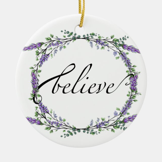 Ornamento De Cerâmica Lavanda e Eucalyptus aquarela floral (Frente)