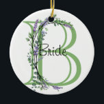 Ornamento De Cerâmica Lavanda e Eucalyptus Bride<br><div class="desc">Um design elegante e vintage com eucalipto e lavanda pintado em cor d'água romântica. Para começar a alterar o nome, clique em "Personalizar este modelo" e edite o texto nas caixas modelo. Para acessar as ferramentas de edição mais avançadas, role para baixo até "Clique para personalizar mais". Assim que estiver...</div>