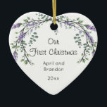 Ornamento De Cerâmica Lavanda e Eucalyptus | Primeiro Natal Cerâmica<br><div class="desc">Um design elegante e vintage com eucalipto e lavanda pintado em cor d'água romântica.</div>