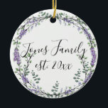 Ornamento De Cerâmica Lavanda Eucalyptus purple botânico<br><div class="desc">Um elegante e vintage design floral roxo,  elegante,  com eucalipto e lavanda pintados em cor d'água romântica.</div>