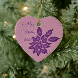Ornamento De Cerâmica Lavanda Inglesa e Poinsettia Vermelho-Violeta Inte